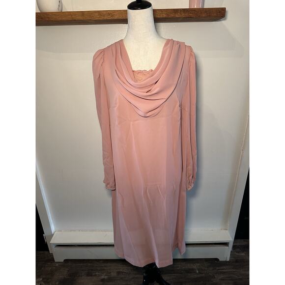 Vintage Lynn Davis Women’s Pink Cowl Neck Long Sleeve Shift Dress Size 14 1960s - Picture 7 of 11